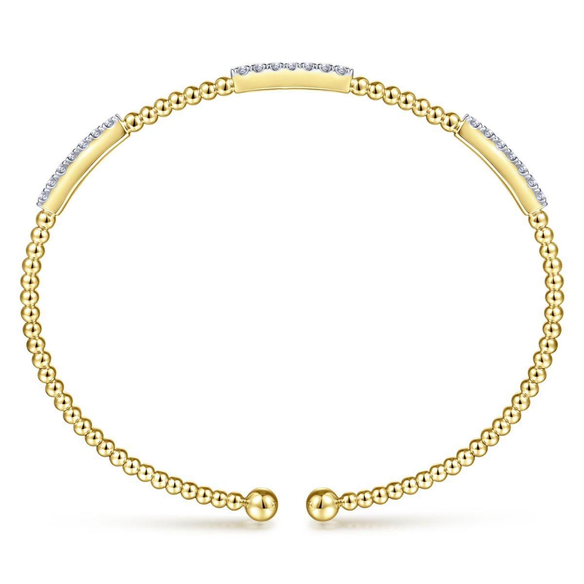 14K Yellow Gold Bujukan Bead Cuff Bracelet with Diamond Pavé Stations - Image 3