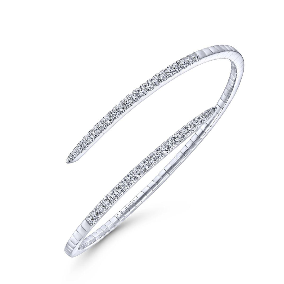 14K White Gold Split Bypass Diamond Bangle - Image 3