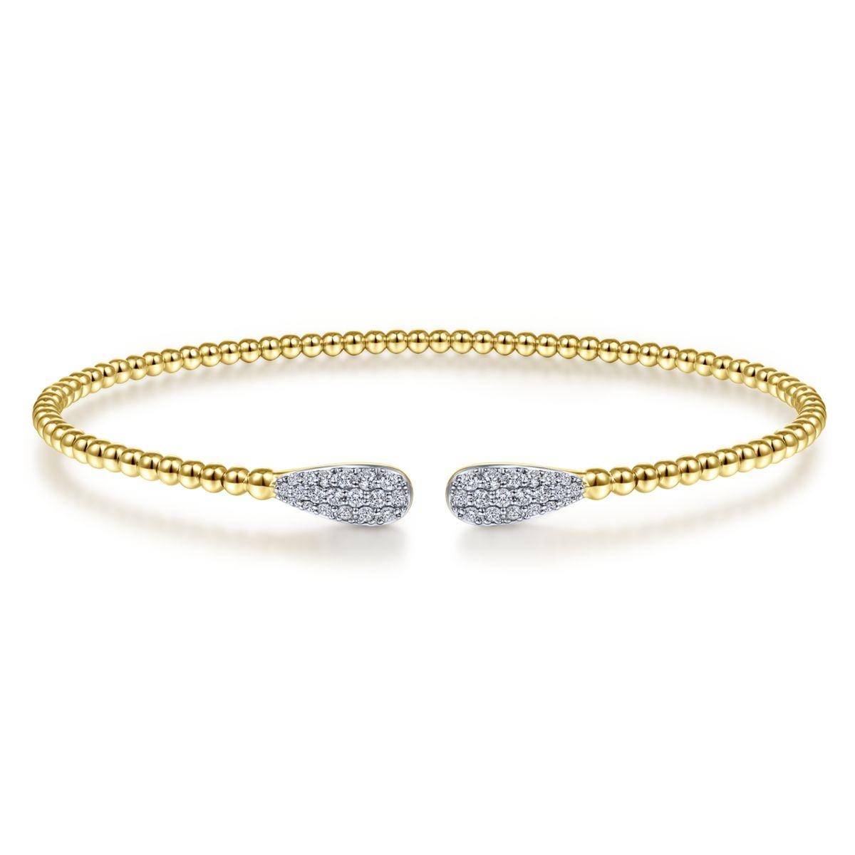 14K Yellow Gold Bujukan Bead Cuff Bracelet with Diamond Pavé Teardrops