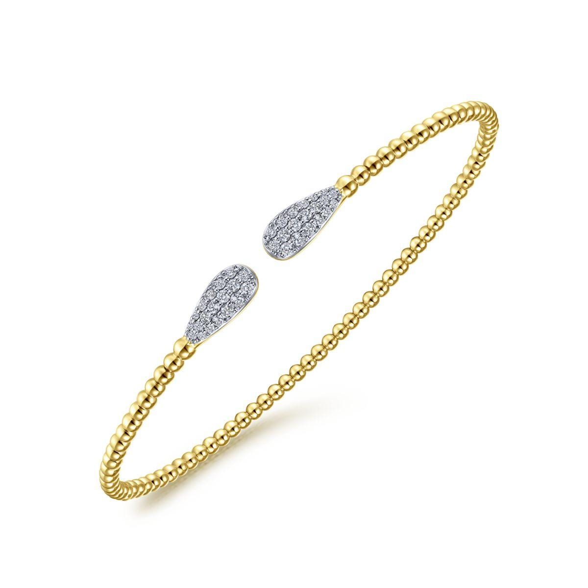 14K Yellow Gold Bujukan Bead Cuff Bracelet with Diamond Pavé Teardrops - Image 2