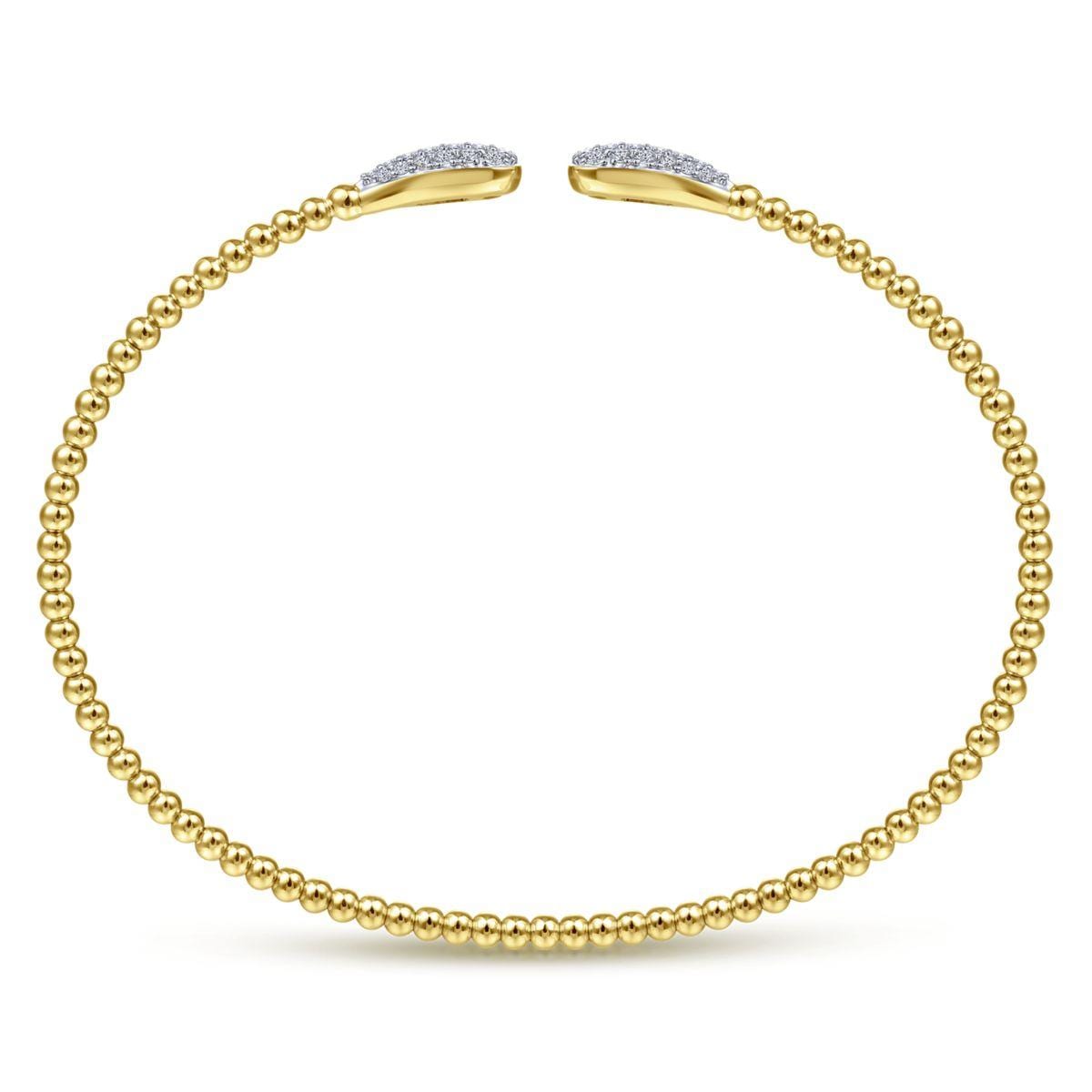 14K Yellow Gold Bujukan Bead Cuff Bracelet with Diamond Pavé Teardrops - Image 3