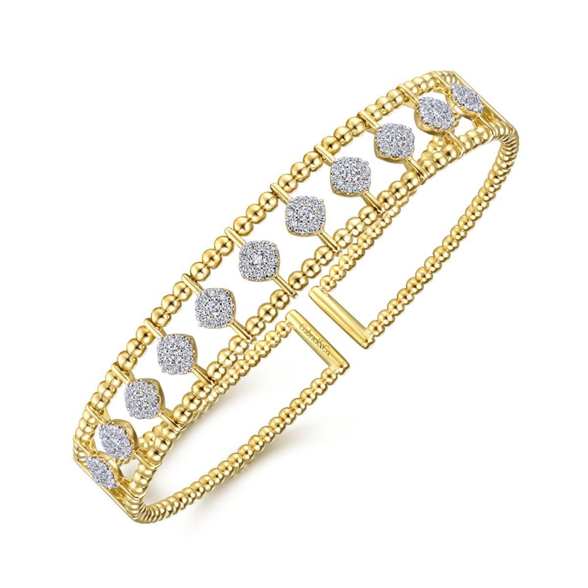 14K Yellow Gold Bujukan Bead Cuff Bracelet with Pavé Diamond Connectors - Image 2