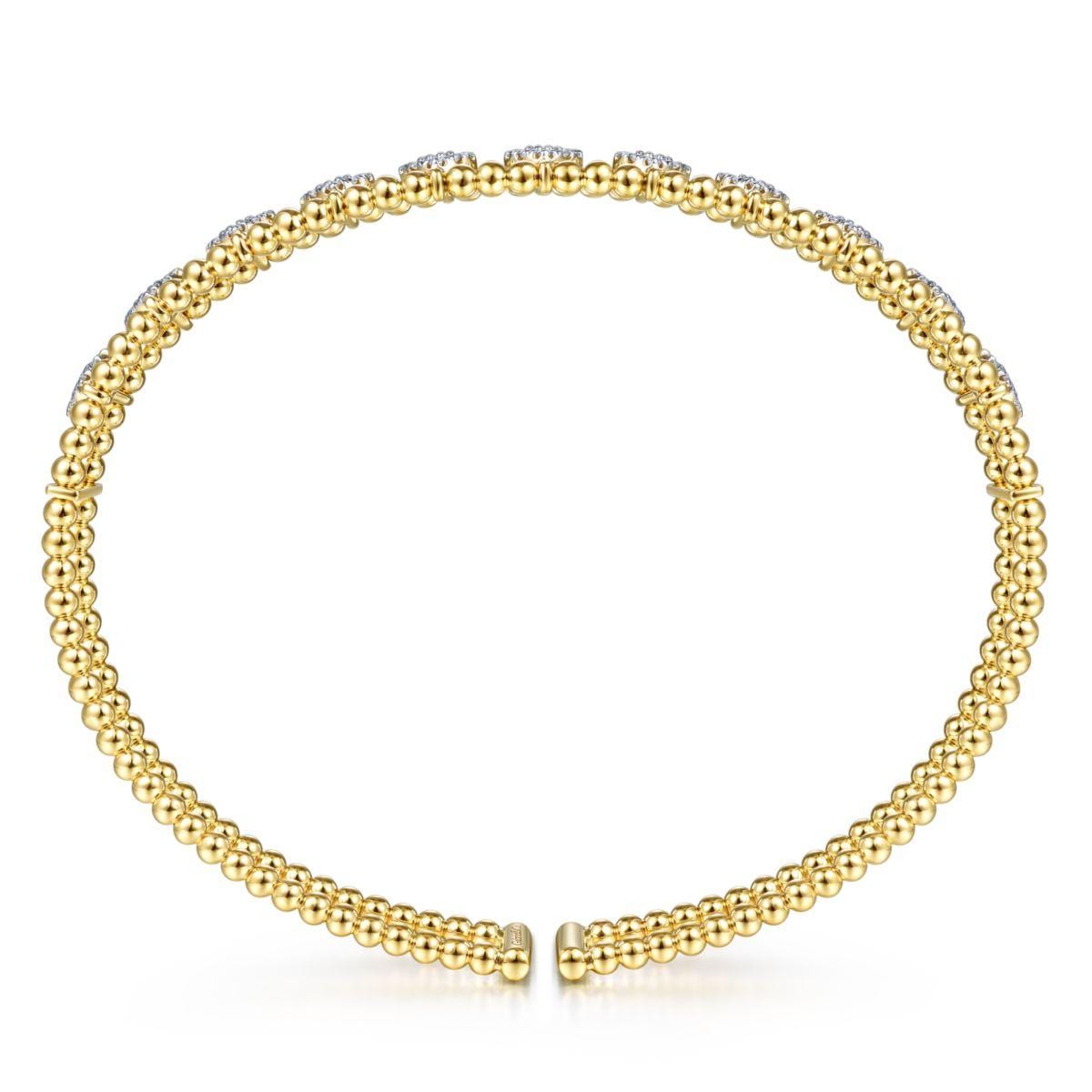 14K Yellow Gold Bujukan Bead Cuff Bracelet with Pavé Diamond Connectors - Image 3