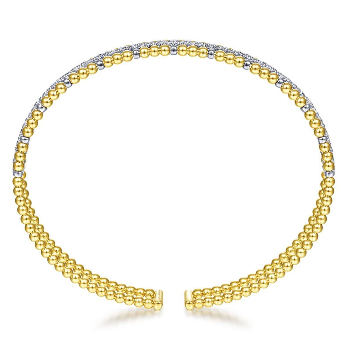14K Yellow and White Gold Bujukan Bead Cuff Bracelet with Inner Diamond Channel - Image 3
