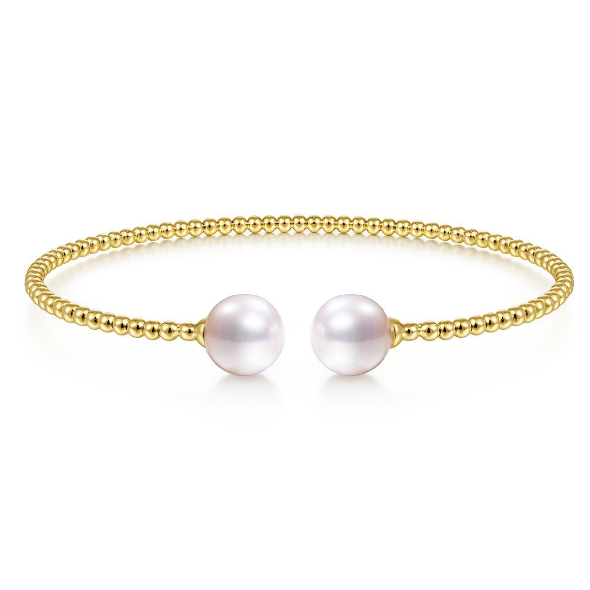 14K Yellow Gold Bujukan Bead Split Cuff Bracelet with Yellow Pearls