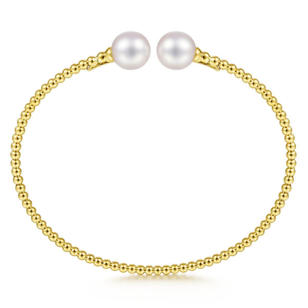 14K Yellow Gold Bujukan Bead Split Cuff Bracelet with Yellow Pearls - Image 3