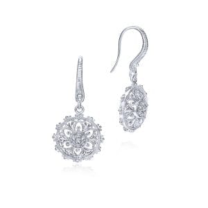 925 Sterling Silver White Sapphire Vintage Inspired Floral Drop Earrings