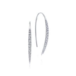 14K White Gold Slim Tapered Diamond Drop Earrings