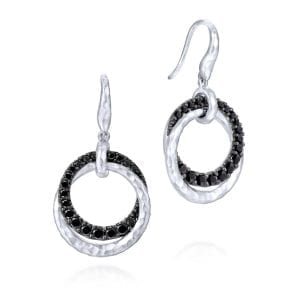 925 Sterling Silver Black Spinel Double Circle Drop Earrings