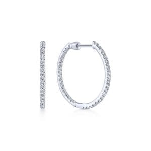 14K White Gold French Pavé 20mm Round Inside Out Diamond Hoop Earrings