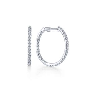 14K White Gold French Pavé 20mm Round Inside Out Diamond Hoop Earrings