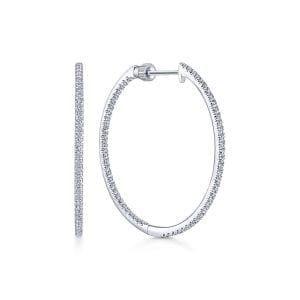 14K White Gold French Pavé 30mm Round Inside Out Diamond Hoop Earrings