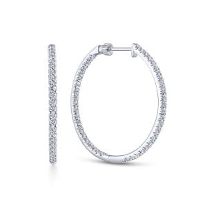 14K White Gold French Pavé 30mm Round Inside Out Diamond Hoop Earrings
