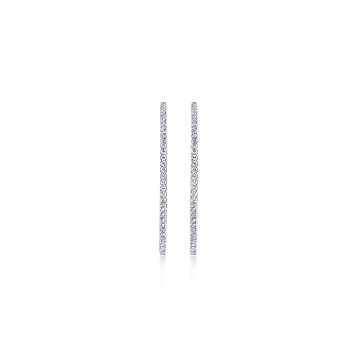 14K White Gold French Pavé 40mm Round Inside Out Diamond Hoop Earrings - Image 3