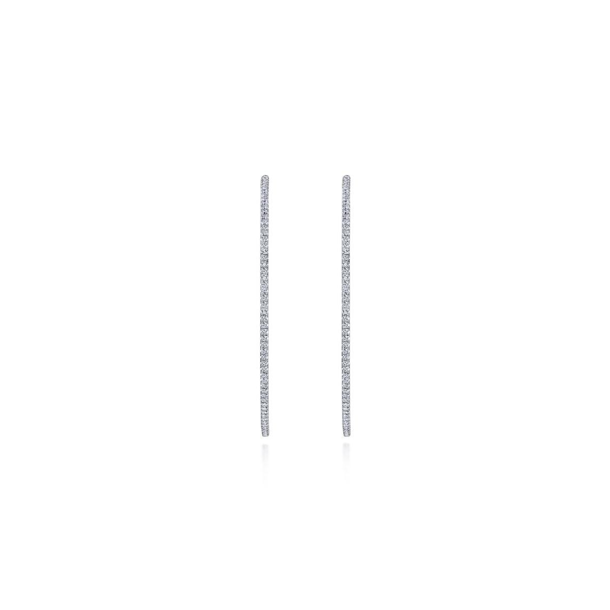14K White Gold French Pavé 50mm Round Inside Out Diamond Hoop Earrings - Image 3