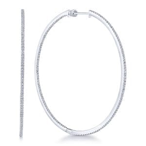 14K White Gold French Pavé 60mm Round Inside Out Diamond Hoop Earrings