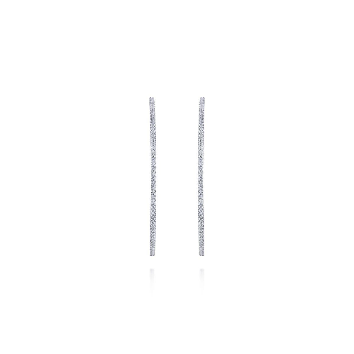 14K White Gold French Pavé 60mm Round Inside Out Diamond Hoop Earrings - Image 3