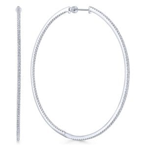 14K White Gold French Pavé 70mm Round Inside Out Diamond Hoop Earrings