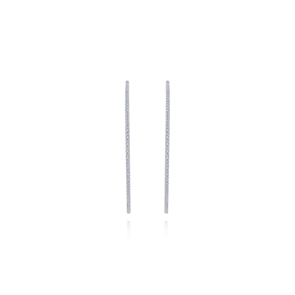 14K White Gold French Pavé 70mm Round Inside Out Diamond Hoop Earrings - Image 3