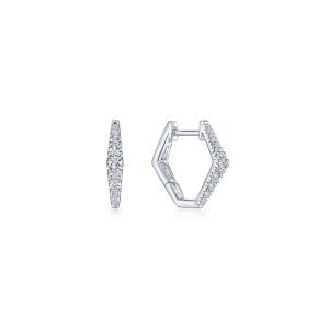 14K White Gold 15mm Diamond Huggie Earrings