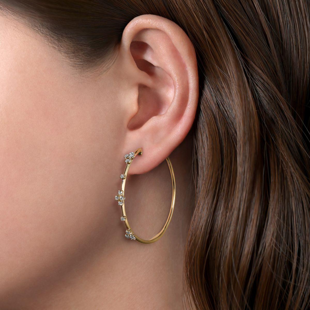 14K Yellow Gold Prong Set 40mm Round Classic Diamond Hoop Earrings - Image 2