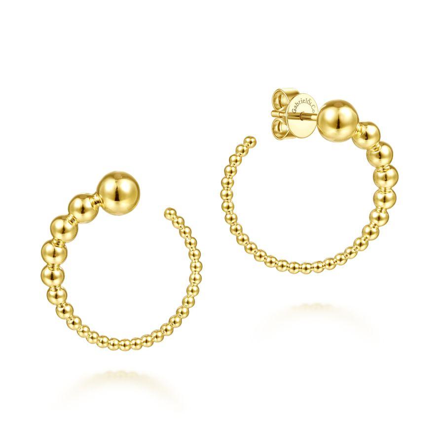 14K Yellow Gold Graduating Ball Post Hoop Earrings