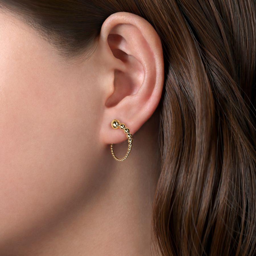 14K Yellow Gold Graduating Ball Post Hoop Earrings - Image 2