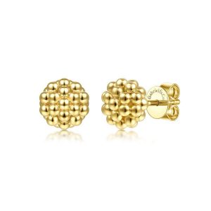14K Yellow Gold Round Beaded Stud Earrings