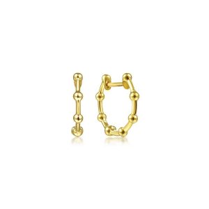 14K Yellow Gold Beaded Ball Station Huggie Earrings