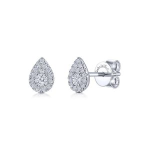 14K White Gold Pear Shape Diamond Stud Earrings