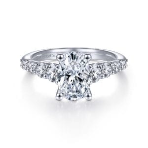 14K White Gold Oval Diamond Engagement Ring