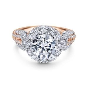 14K White-Rose Gold Round Halo Diamond Engagement Ring