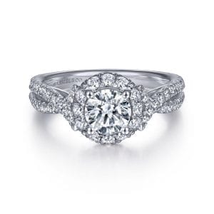 14K White Gold Round Halo Diamond Engagement Ring