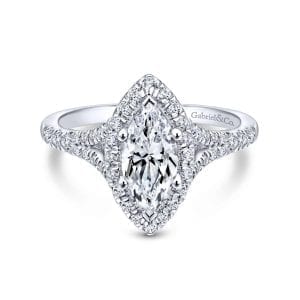 14K White Gold Marquise Halo Diamond Engagement Ring