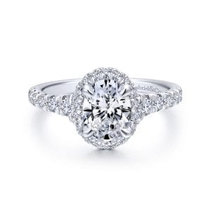 14K White Gold Oval Halo Diamond Engagement Ring