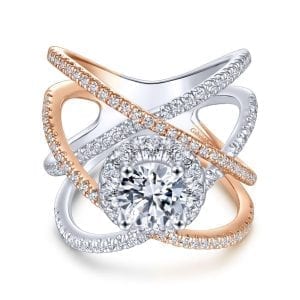 14K White-Rose Gold Round Halo Diamond Engagement Ring