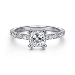 14K White Gold Cushion Cut Diamond Engagement Ring