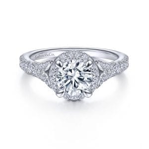14K White Gold Round Halo Diamond Engagement Ring