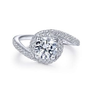 14K White Gold Round Halo Diamond Engagement Ring