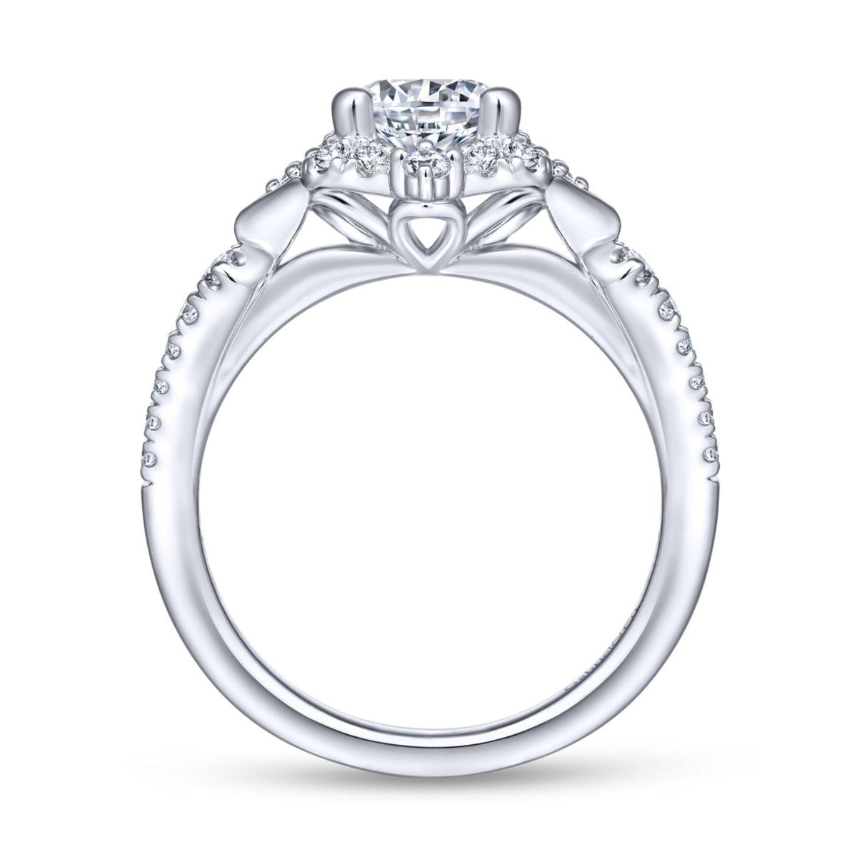 Unique 14K White Gold Vintage Inspired Halo Diamond Engagement Ring - Image 2