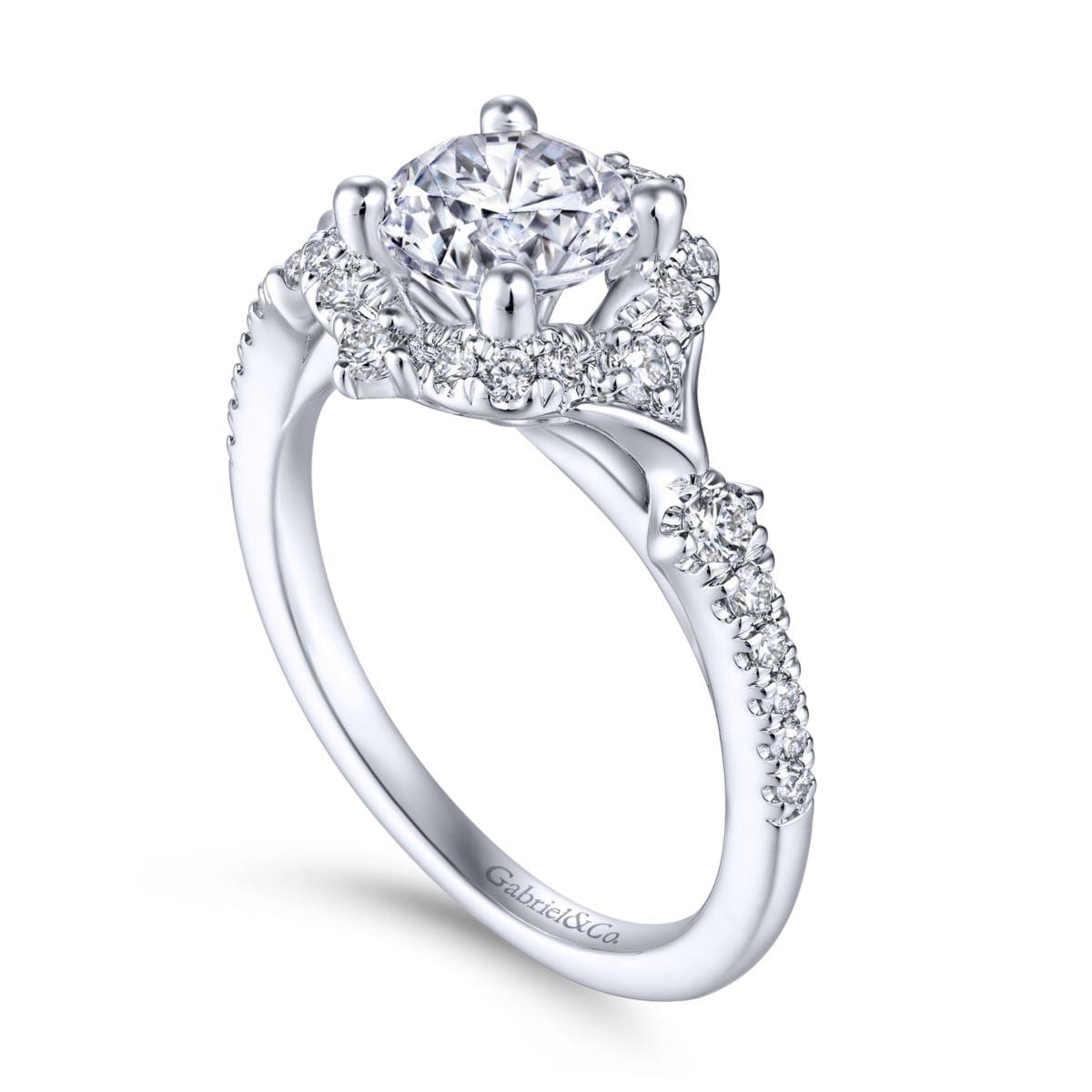 Unique 14K White Gold Vintage Inspired Halo Diamond Engagement Ring - Image 3