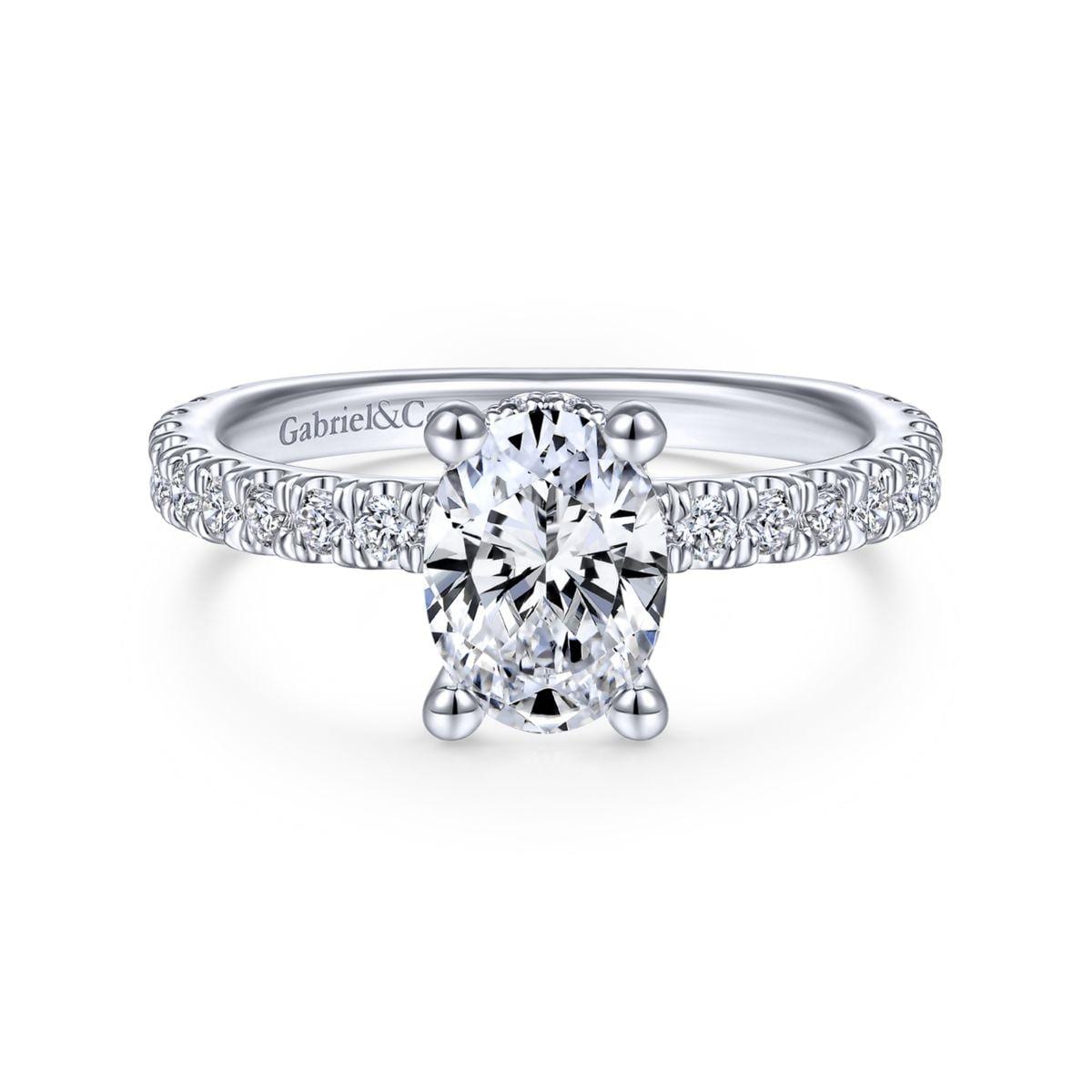 14K White Gold Hidden Halo Oval Diamond Engagement Ring