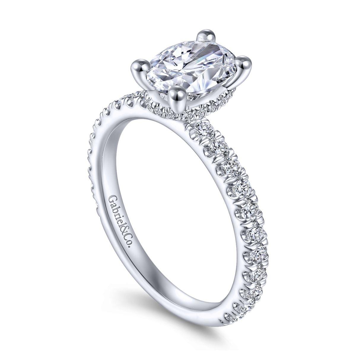 14K White Gold Hidden Halo Oval Diamond Engagement Ring - Image 3