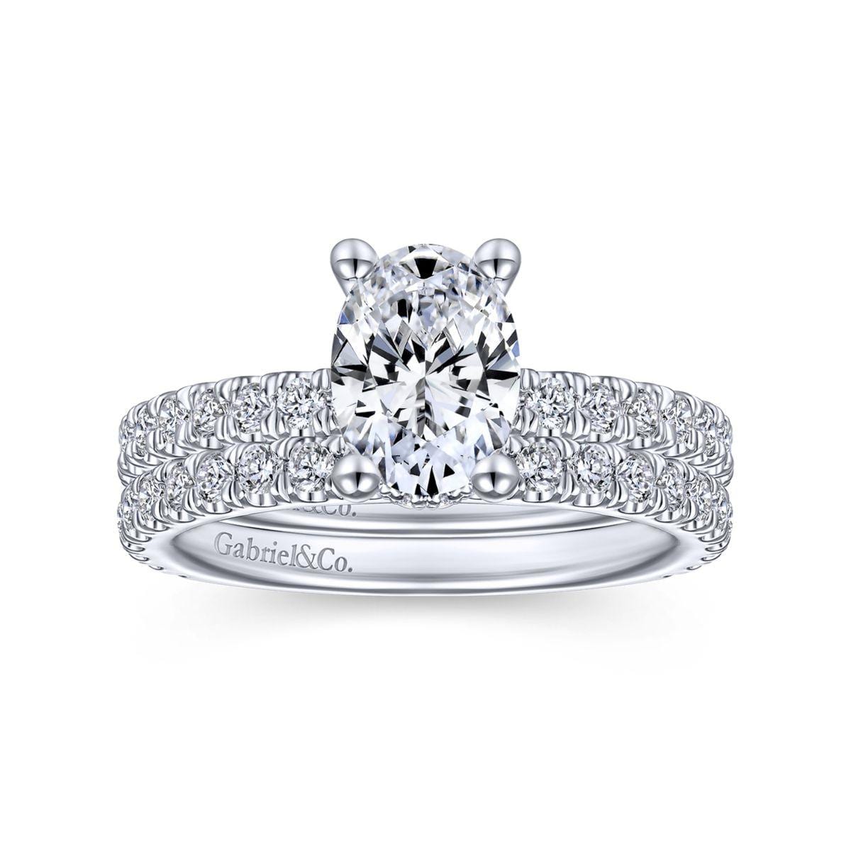 14K White Gold Hidden Halo Oval Diamond Engagement Ring - Image 4