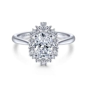 14K White Gold Oval Halo Diamond Engagement Ring