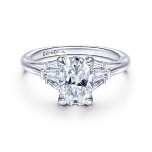 14K White Gold Oval Three Stone Diamond Engagement Ring