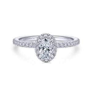 14K White Gold Oval Halo Diamond Engagement Ring