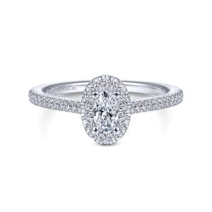 14K White Gold Oval Halo Diamond Engagement Ring