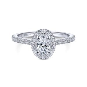 14K White Gold Oval Halo Diamond Engagement Ring