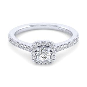 14K White Gold Round Halo Diamond Engagement Ring